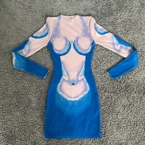 Blue and Pink Women's Sweater Dress